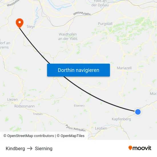 Kindberg to Sierning map