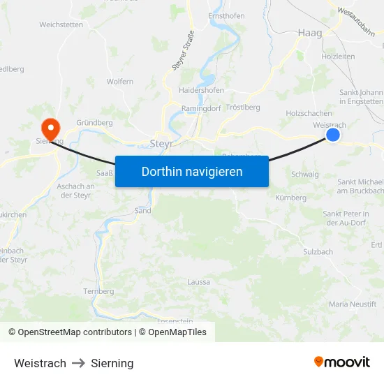 Weistrach to Sierning map