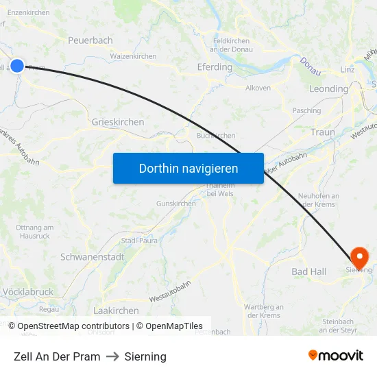 Zell An Der Pram to Sierning map