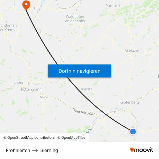 Frohnleiten to Sierning map