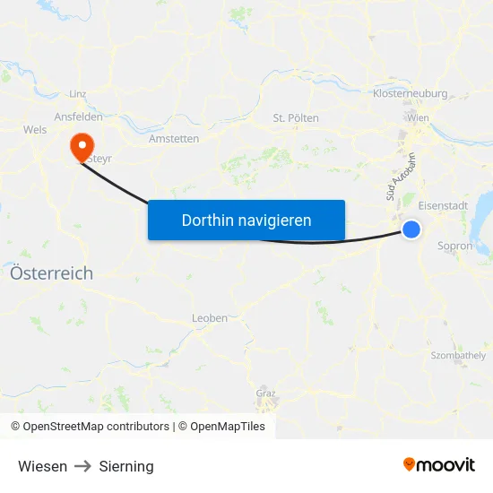 Wiesen to Sierning map