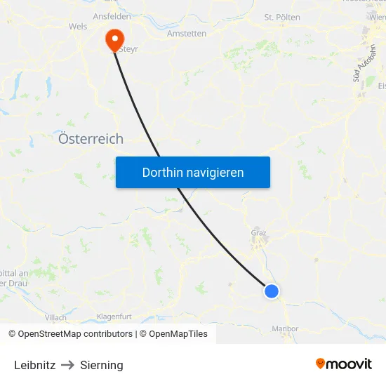 Leibnitz to Sierning map