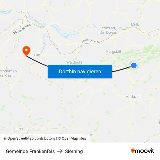 Gemeinde Frankenfels to Sierning map