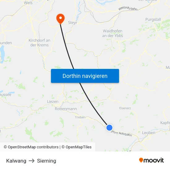 Kalwang to Sierning map