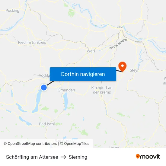 Schörfling am Attersee to Sierning map