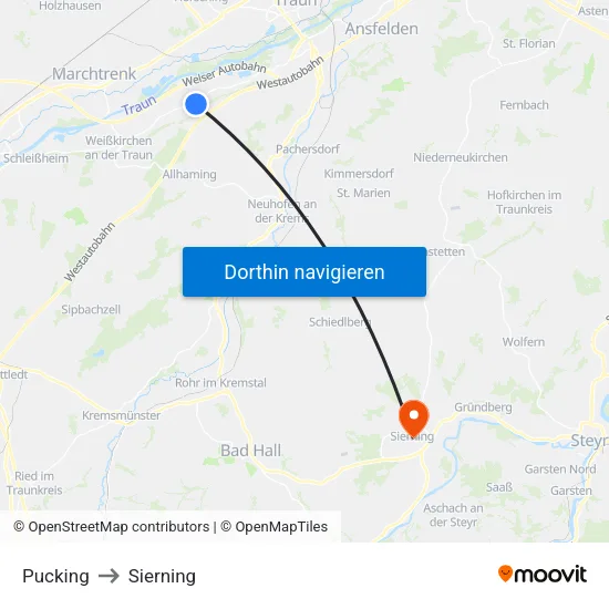 Pucking to Sierning map