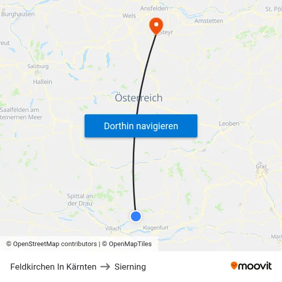 Feldkirchen In Kärnten to Sierning map