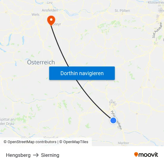 Hengsberg to Sierning map