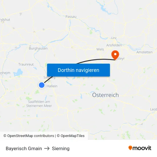 Bayerisch Gmain to Sierning map