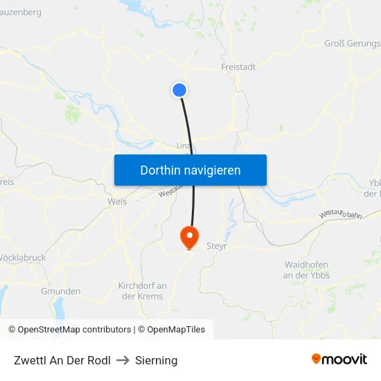 Zwettl An Der Rodl to Sierning map