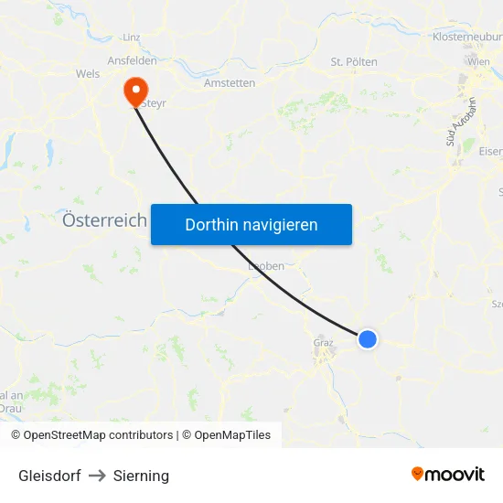 Gleisdorf to Sierning map