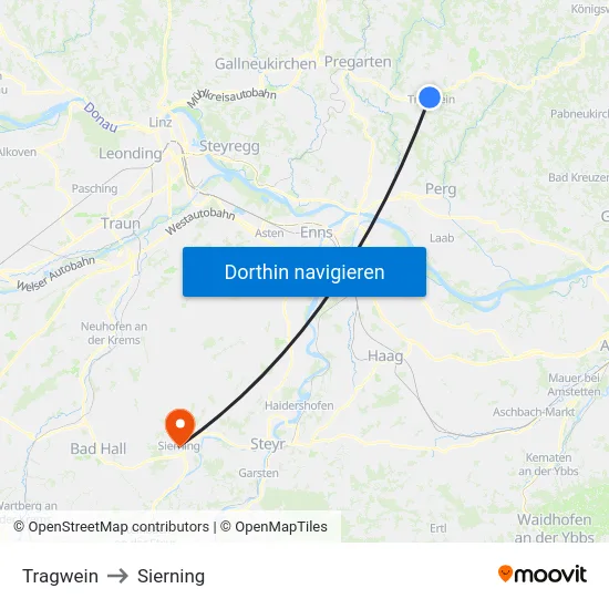 Tragwein to Sierning map