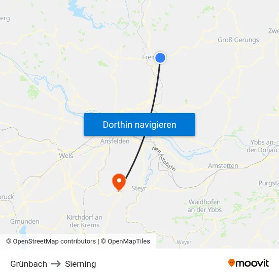 Grünbach to Sierning map