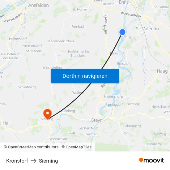 Kronstorf to Sierning map