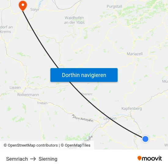 Semriach to Sierning map