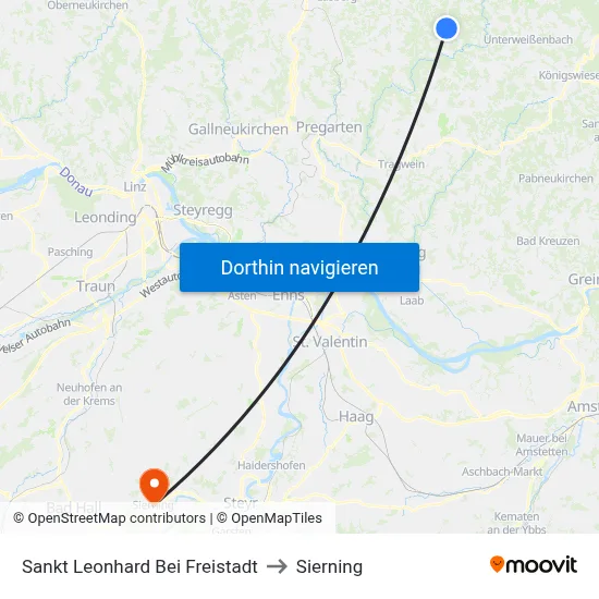 Sankt Leonhard Bei Freistadt to Sierning map