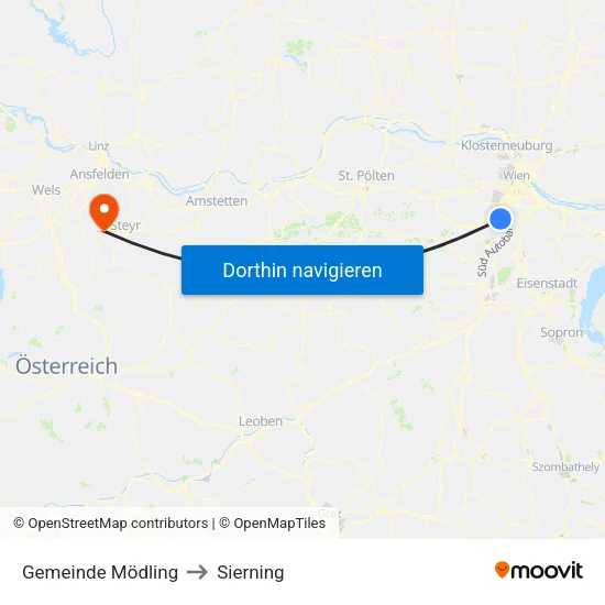 Gemeinde Mödling to Sierning map