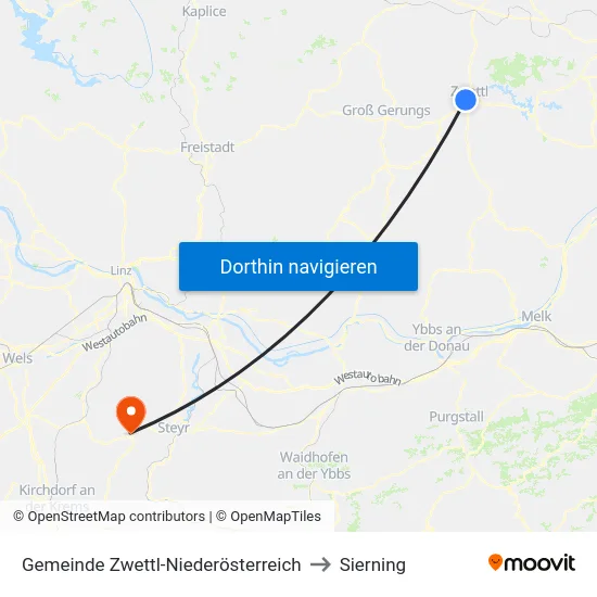 Gemeinde Zwettl-Niederösterreich to Sierning map