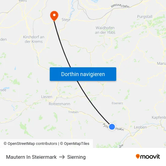 Mautern In Steiermark to Sierning map