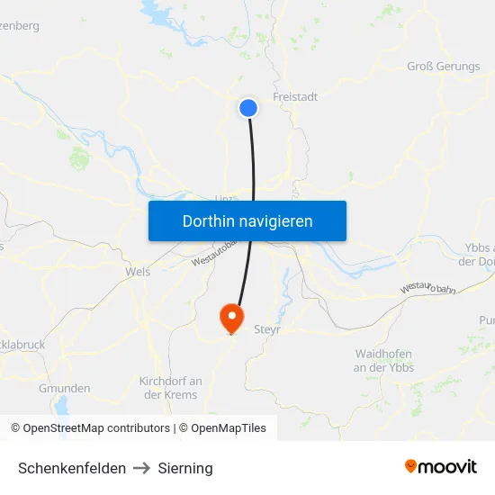 Schenkenfelden to Sierning map