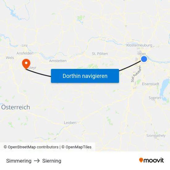 Simmering to Sierning map