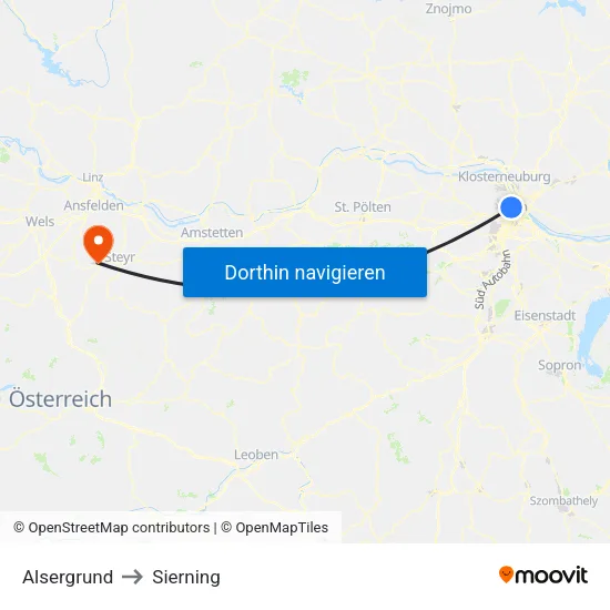 Alsergrund to Sierning map