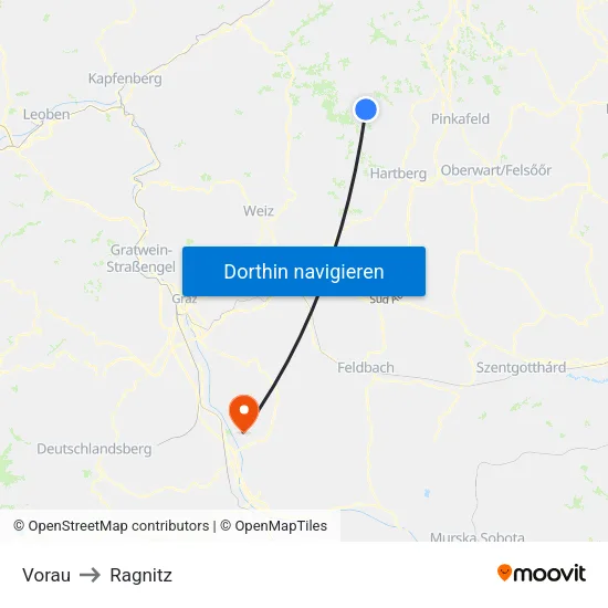 Vorau to Ragnitz map