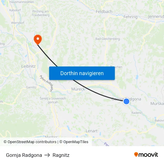 Gornja Radgona to Ragnitz map