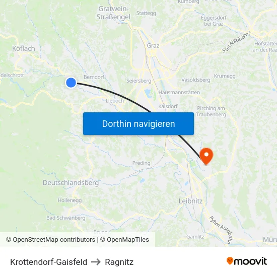 Krottendorf-Gaisfeld to Ragnitz map