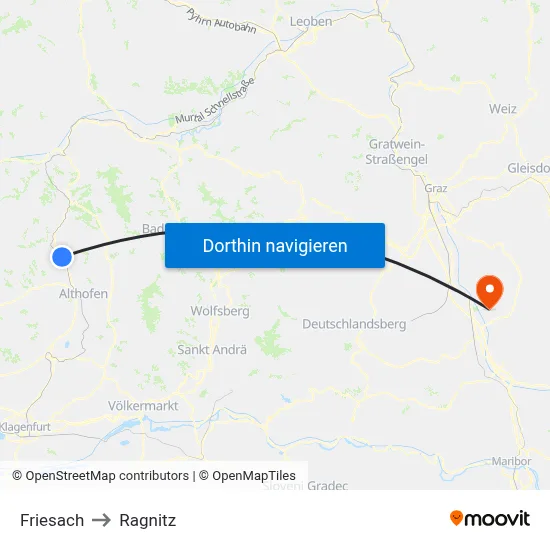 Friesach to Ragnitz map