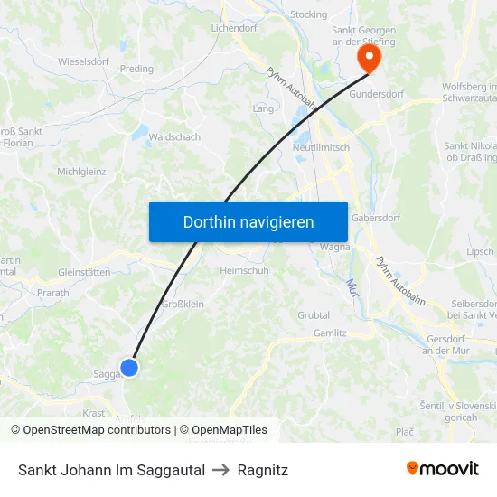 Sankt Johann Im Saggautal to Ragnitz map