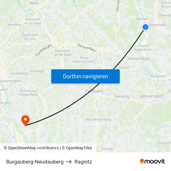 Burgauberg-Neudauberg to Ragnitz map
