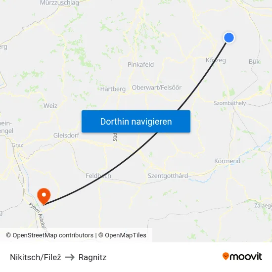 Nikitsch/Filež to Ragnitz map