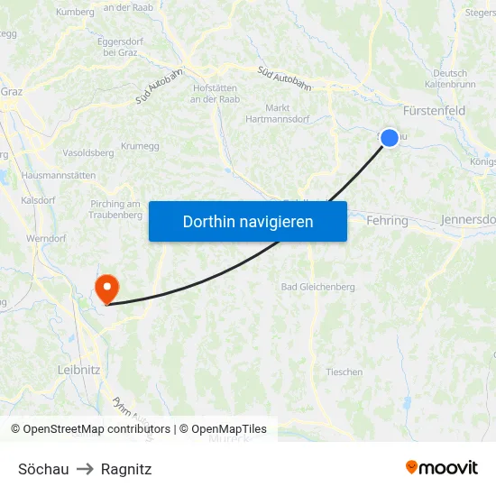 Söchau to Ragnitz map