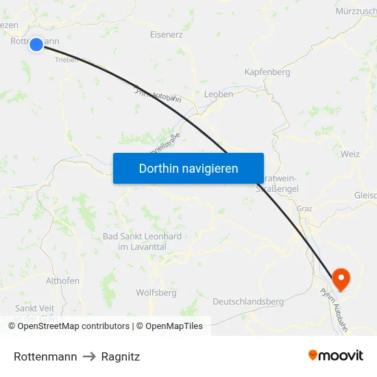Rottenmann to Ragnitz map