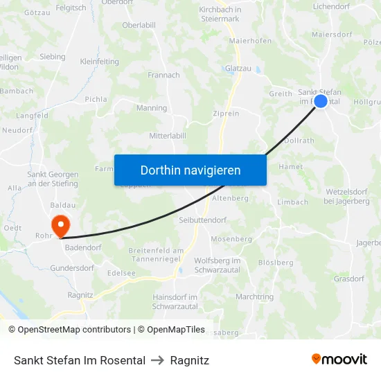 Sankt Stefan Im Rosental to Ragnitz map