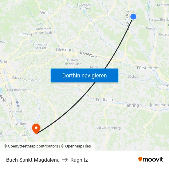 Buch-Sankt Magdalena to Ragnitz map