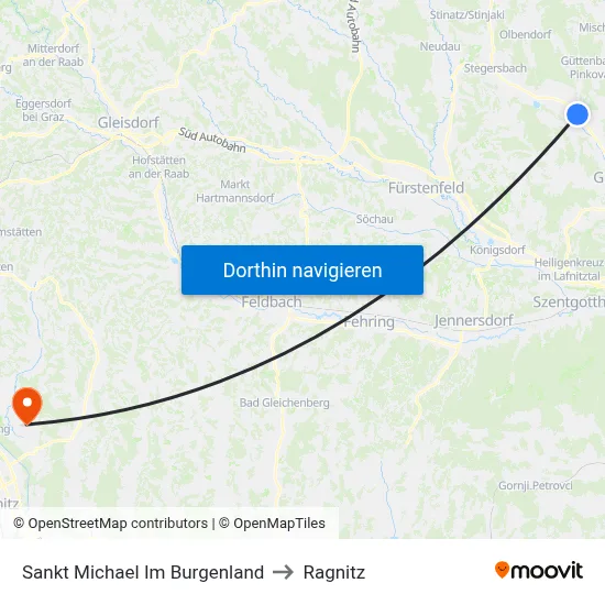 Sankt Michael Im Burgenland to Ragnitz map