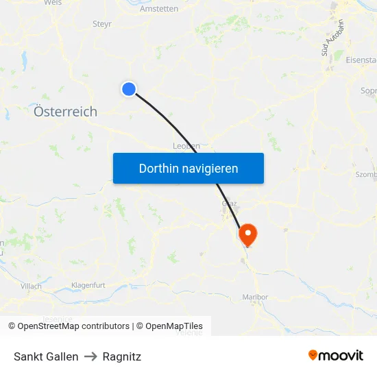 Sankt Gallen to Ragnitz map