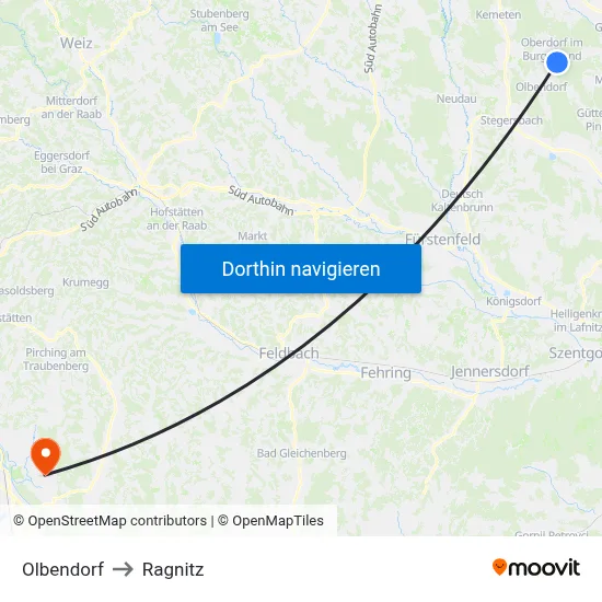 Olbendorf to Ragnitz map