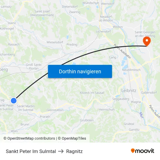Sankt Peter Im Sulmtal to Ragnitz map