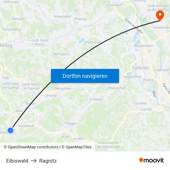 Eibiswald to Ragnitz map