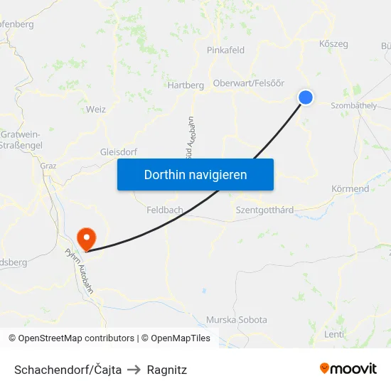 Schachendorf/Čajta to Ragnitz map