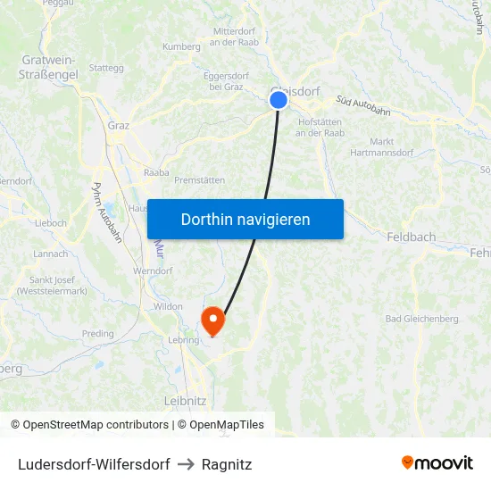 Ludersdorf-Wilfersdorf to Ragnitz map