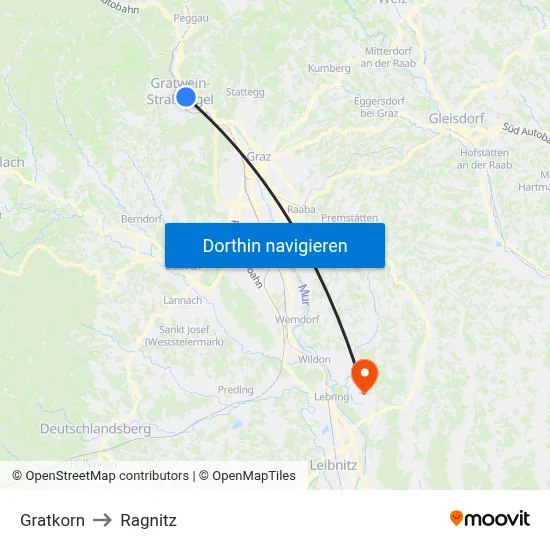 Gratkorn to Ragnitz map