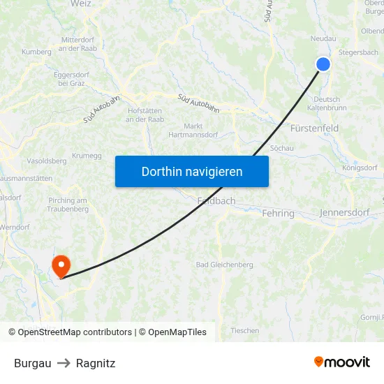 Burgau to Ragnitz map