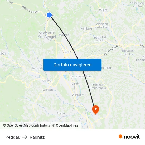 Peggau to Ragnitz map