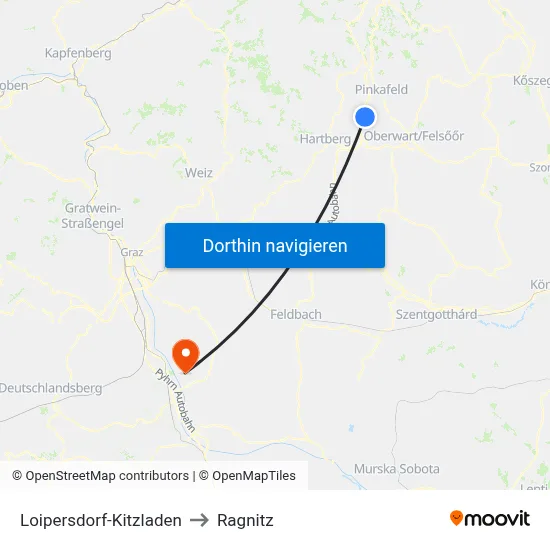 Loipersdorf-Kitzladen to Ragnitz map