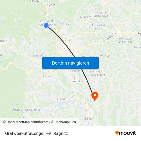 Gratwein-Straßengel to Ragnitz map