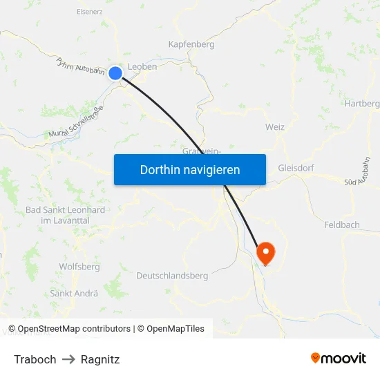 Traboch to Ragnitz map